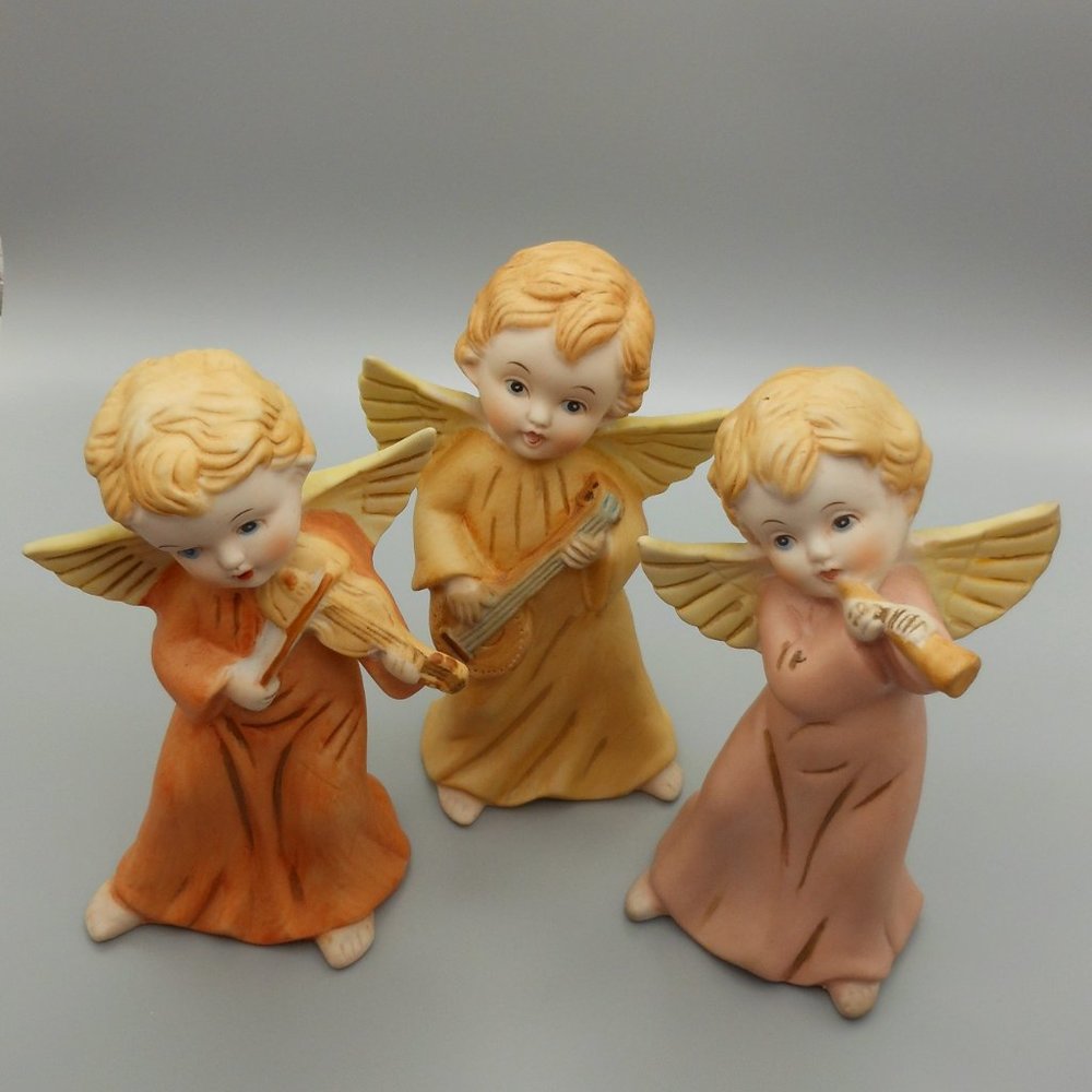 💕 VINTAGE Homco Angels Cherubs With Instruments - Picture 9 of 10